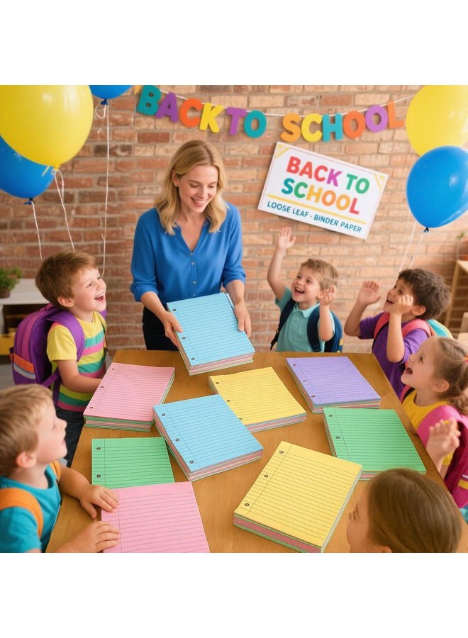 Koogel 100 Sheets Loose Leaf Paper, Colorful Lined Filler Paper Notebook Paper 3 Holes Punch for School Office Meeting Travel 10.5 x 8 Inch - Image 2