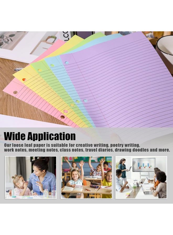 Koogel 100 Sheets Loose Leaf Paper, Colorful Lined Filler Paper Notebook Paper 3 Holes Punch for School Office Meeting Travel 10.5 x 8 Inch - Image 3