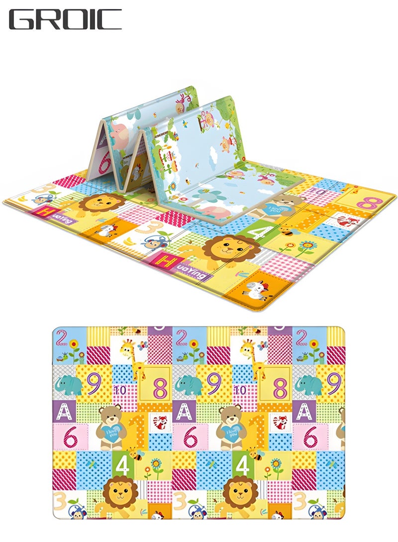 GROIC سجادة لعب، سجادة لعب مقاس 180 × 100 سم، سجادة لعب للأطفال للعب على الأرض، سجادة أطفال كبيرة ناعمة مقاومة للماء وقابلة للعكس، سجادة زحف للأطفال سميكة جدًا - Image 1