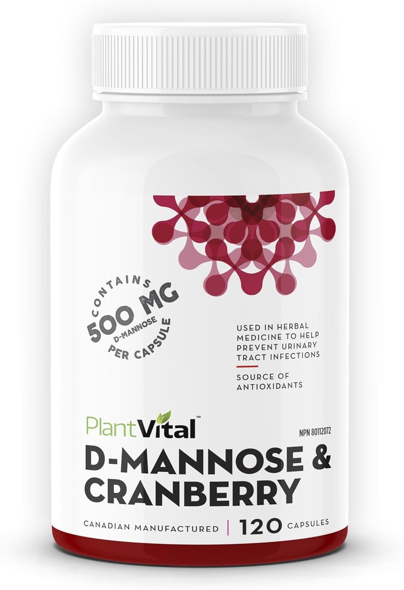 Plantvital D Mannose Capsules with Cranberry - D-mannose 1000mg Capsules - High Potency for Bladder, Kidney and Urinary Tract Support. Cranberry Powder with Hibiscus and Dandelion. 2 Months Supply