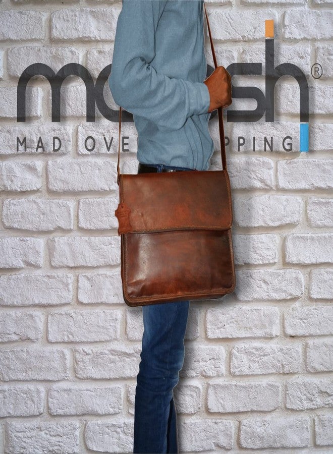 Madosh Genuine Leather Crossbody Flap Office Brown Bag Vintage Shoulder Side Laptop Handbag Messenger - Image 2