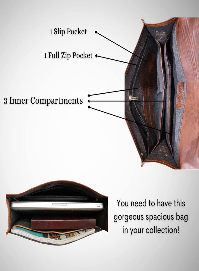 Madosh Genuine Leather Crossbody Flap Office Brown Bag Vintage Shoulder Side Laptop Handbag Messenger - Image 3
