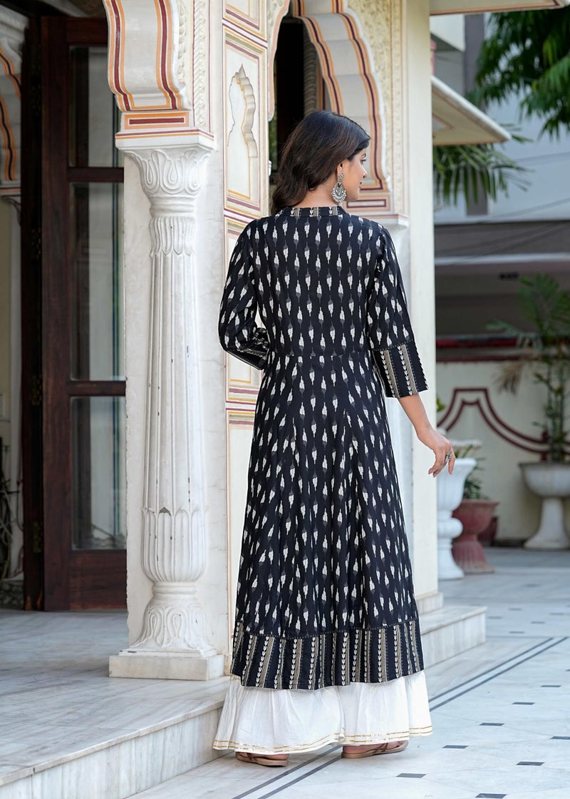 Yash Gallery Women's Rayon Ikat Printed Regular Fit Anarkali Kurta (Black), Large - Image 4