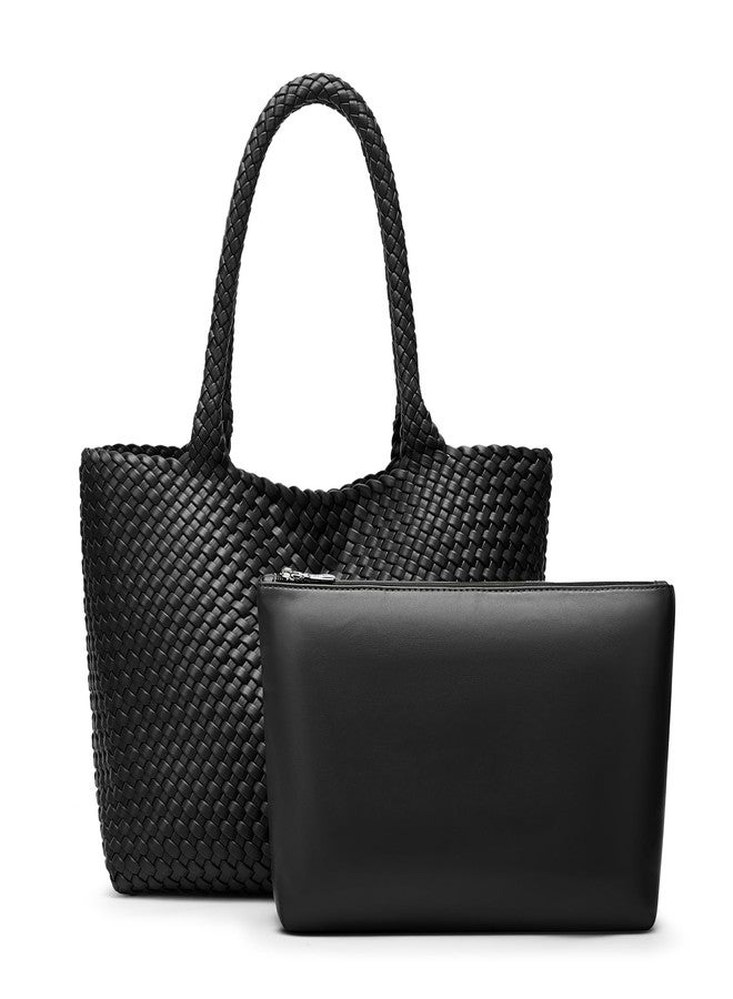 Sumrains Woven Bags for Women Tote Purse: Vegan Leather Shoulder Handbags - Fashion Beach Tote Bags - Large Travel Totes Handwoven Satchel for Holidays (Black Color) - Image 1