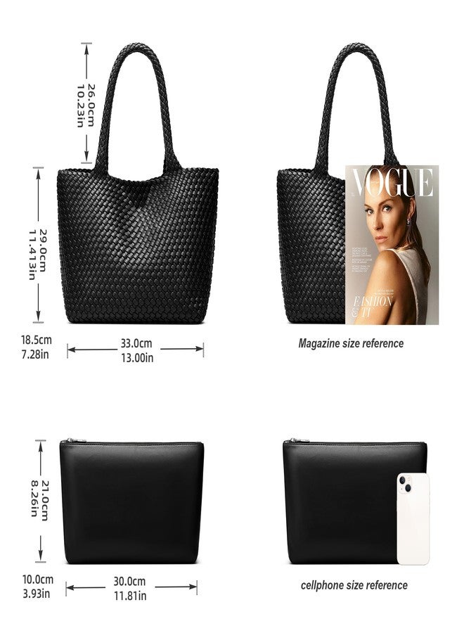 Sumrains Woven Bags for Women Tote Purse: Vegan Leather Shoulder Handbags - Fashion Beach Tote Bags - Large Travel Totes Handwoven Satchel for Holidays (Black Color) - Image 5