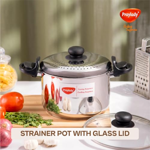 Praylady 7.0L Stainless Steel Strainer Pot (Without Glass Lid), Pasta – Multipurpose for Pasta, Rice & Noodles with Built-in Strainer Lid, Induction Base, Dishwasher Safe, 2-Year Warranty - Image 2