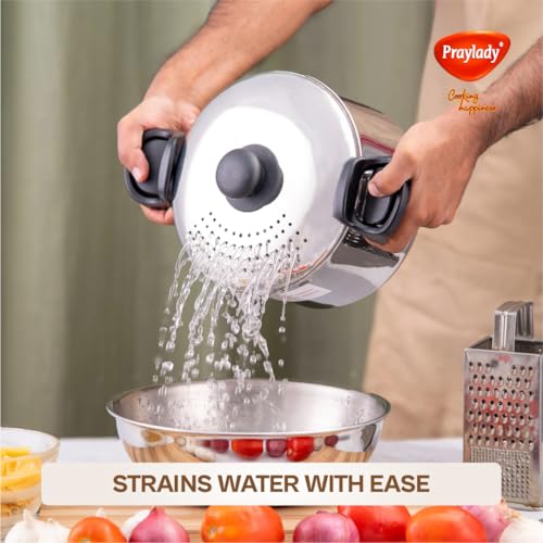 Praylady 7.0L Stainless Steel Strainer Pot (Without Glass Lid), Pasta – Multipurpose for Pasta, Rice & Noodles with Built-in Strainer Lid, Induction Base, Dishwasher Safe, 2-Year Warranty - Image 3
