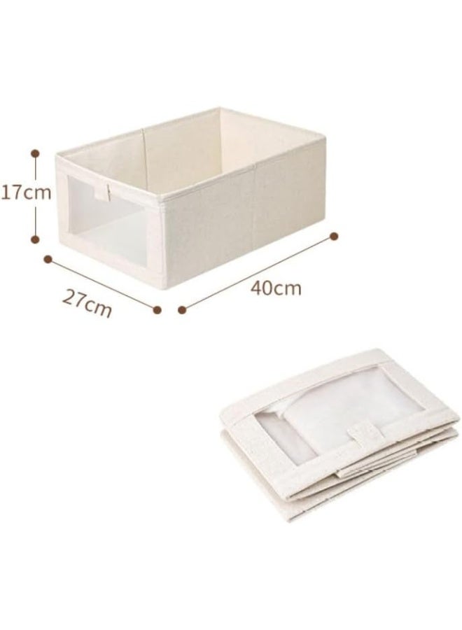 SKY-TOUCH 4Pcs Linen Storage Bins : Closet Organizers and Storage with Clear Window Foldable Large Storage Closet Baskets for Organizing Clothing Toys Books Shelves - Image 2
