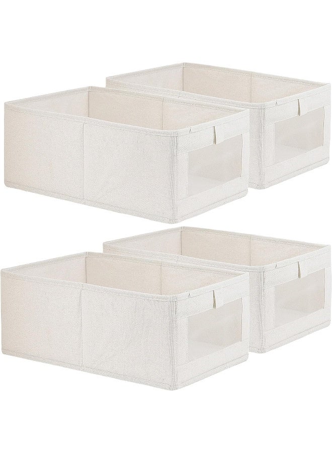 SKY-TOUCH 4Pcs Linen Storage Bins : Closet Organizers and Storage with Clear Window Foldable Large Storage Closet Baskets for Organizing Clothing Toys Books Shelves - Image 1