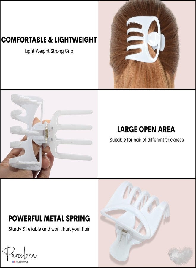 Parcelona French Curvy Oval Paw Medium 3” Cellulose Acetate Side Slide In Jaw Hair Claw Clips for Women and Girls (Solid White) - Image 4