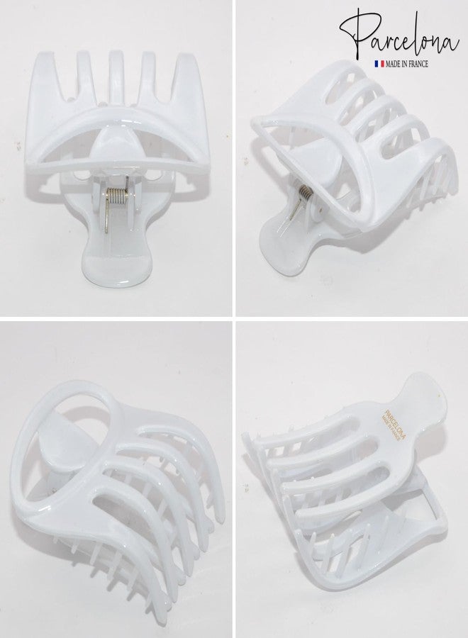 Parcelona French Curvy Oval Paw Medium 3” Cellulose Acetate Side Slide In Jaw Hair Claw Clips for Women and Girls (Solid White) - Image 5
