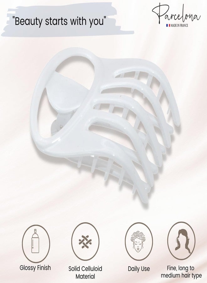 Parcelona French Curvy Oval Paw Medium 3” Cellulose Acetate Side Slide In Jaw Hair Claw Clips for Women and Girls (Solid White) - Image 2
