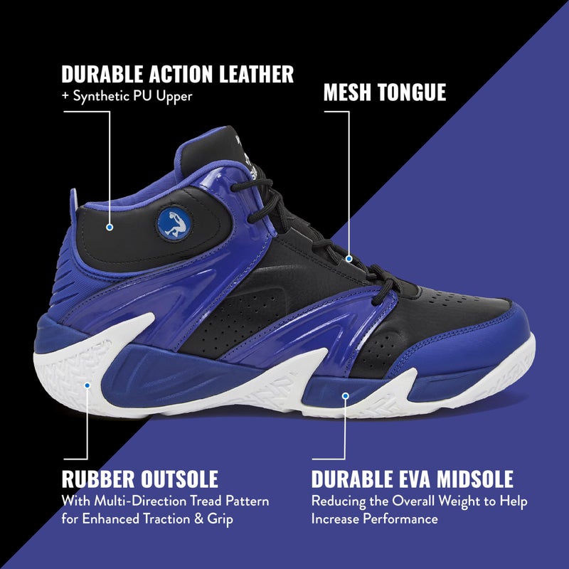 SHAQ Devastator High Top Basketball Shoes for Men, Indoor or Outdoor Court Basketball Mens Sneakers Size 8 to 15 - Black/Dark Blue/White, 10 Medium - Image 2