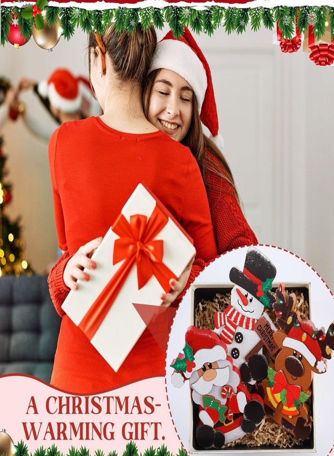 GlikCeil 3 Pcs Christmas Wooden Table Decorations Snowman Reindeer Santa Claus Centerpiece Block Holiday Wood Tiered Tray Tabletop Sign for Office Dining Room Mantle Home Party Supplies - Image 5