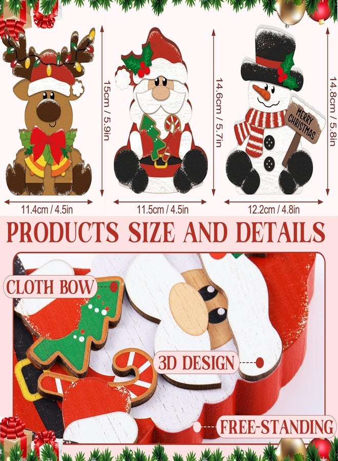 GlikCeil 3 Pcs Christmas Wooden Table Decorations Snowman Reindeer Santa Claus Centerpiece Block Holiday Wood Tiered Tray Tabletop Sign for Office Dining Room Mantle Home Party Supplies - Image 2