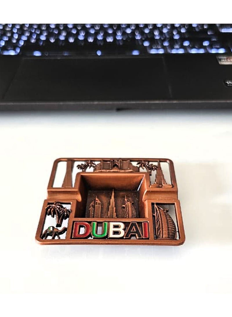 Souvenir Souq Dubai Skyline Metal Ashtray Made of Zinc Alloy – UAE Flag Colors with Burj Al Arab, Burj Khalifa Atlantis, Camel & Palm Tree, Copper color finish - Image 3