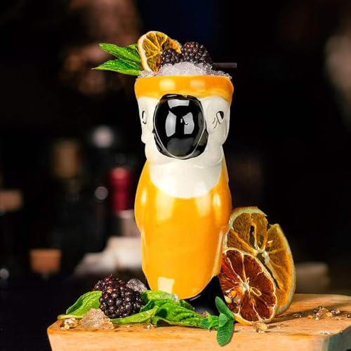 LINALL Tiki Mugs Cocktail Set of 4 - Large Ceramic Hawaiian Party Mugs Drinkware, Cute Exotic Cocktail Glasses, Tiki Bar Professional Hawaiian Party Barware, TKSET0001 - Image 3