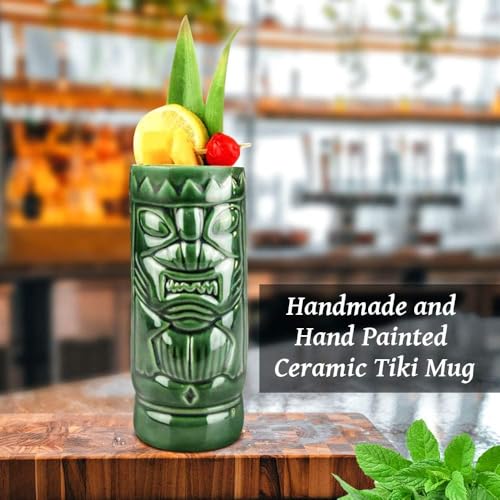 LINALL Tiki Mugs Cocktail Set of 4 - Large Ceramic Hawaiian Party Mugs Drinkware, Cute Exotic Cocktail Glasses, Tiki Bar Professional Hawaiian Party Barware, TKSET0001 - Image 5