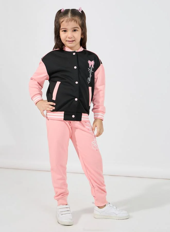 Styli Color Block Printed Jacket & Joggers Set