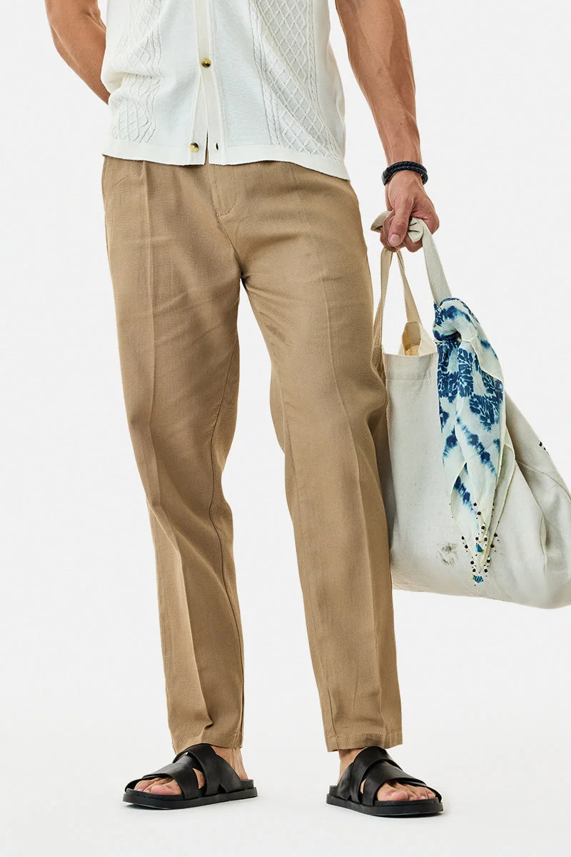 سنيتش Khaki Solid Relaxed Casual Trousers