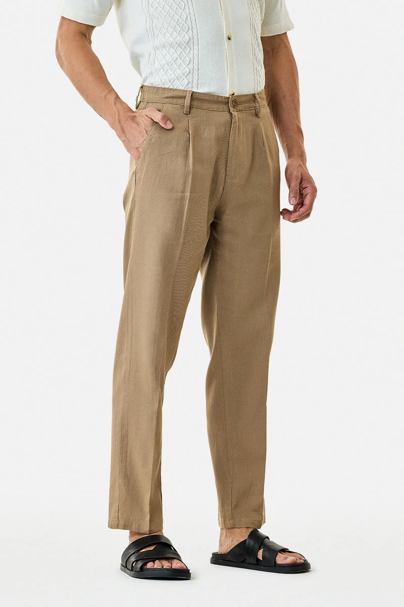 سنيتش Khaki Solid Relaxed Casual Trousers