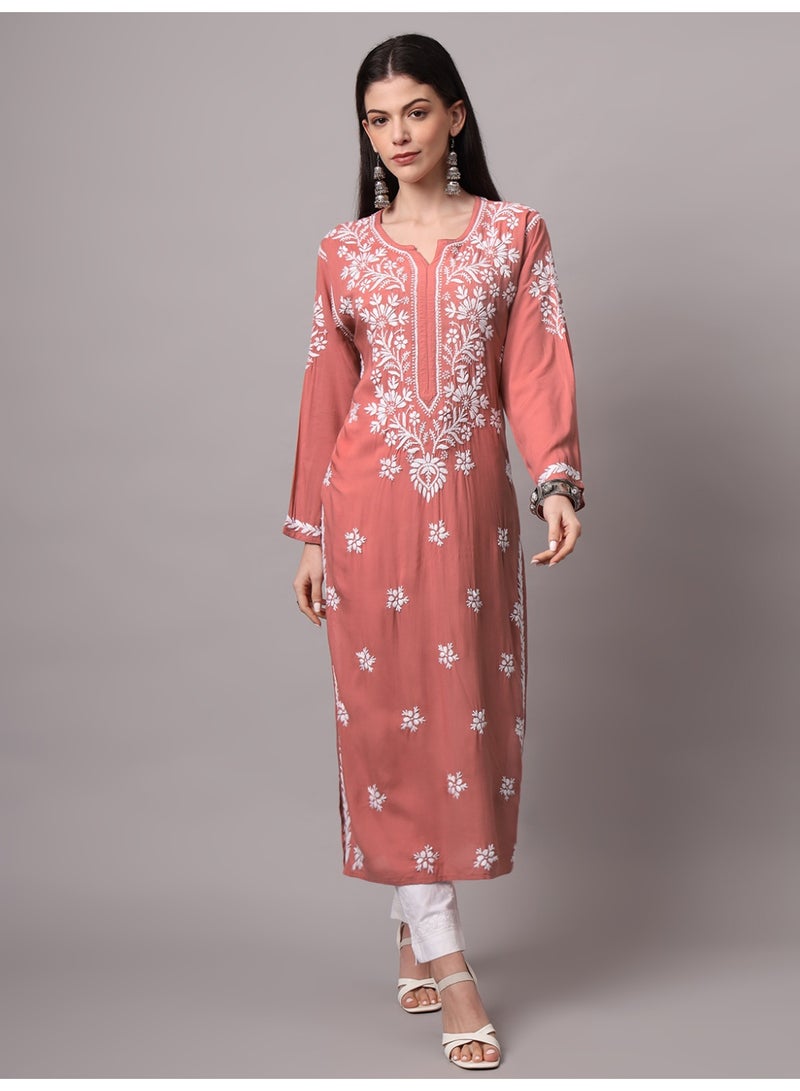 Alaya Hand Embroidered Chikankari Modal Kurta-AL4059 - Image 1