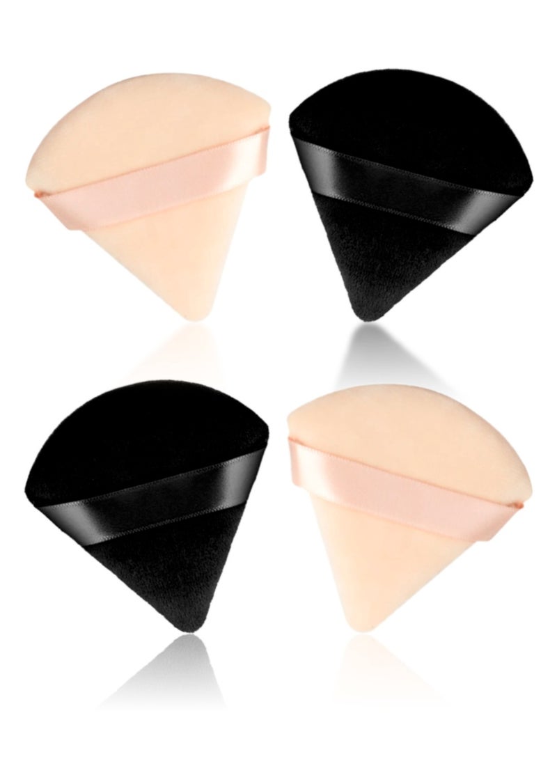 Kanza مجموعة من 4 قطع من إسفنجة البودرة المثلثة من القطن الخالص، مجموعة إسفنجة مكياج من القطيفة، منتفخة بودرة ناعمة للوجه والجسم، إسفنجة كريم أساس لمستحضرات التجميل لوضع مكياج الوجه تحت العين - Image 1