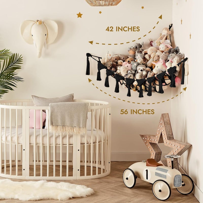 TIDYTEDS Macrame DreamLights Boho Stuffed Animal Storage Net Hammock Extra Large Plush Toy Storage Holder For Small Or Large Plushies BLACK - Image 5