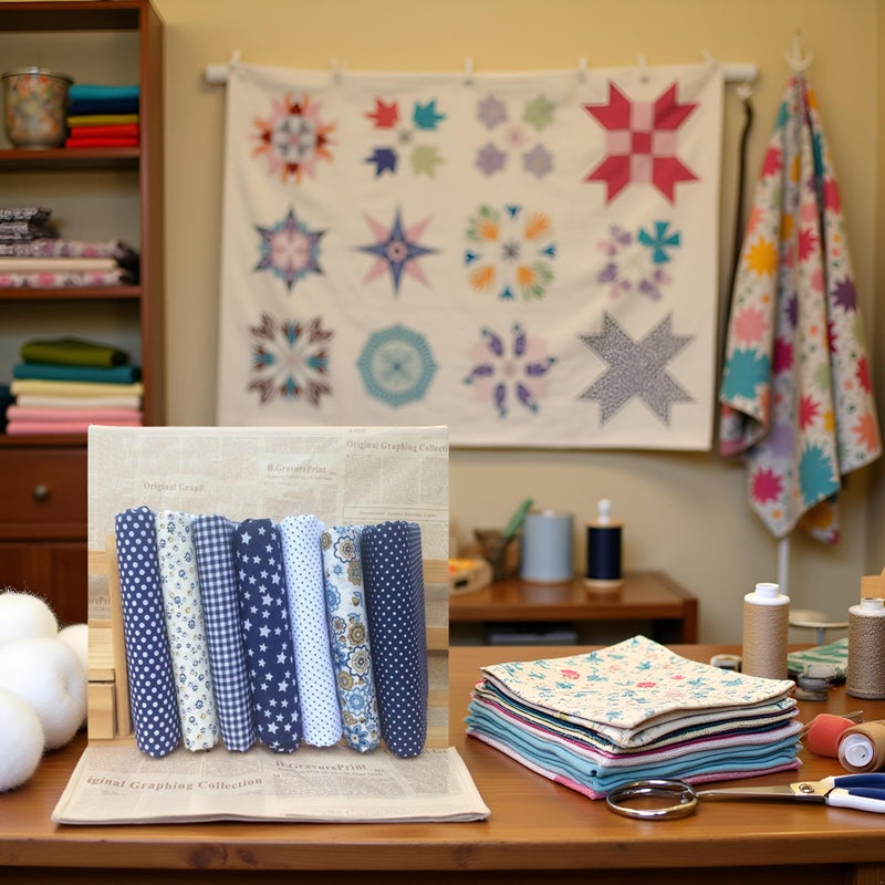 Labriciyon Cotton Fabric Squares for Quilting, 10 x 10 inches, 7 Pieces, Floral Dot Pattern (Dark Blue) - Image 5