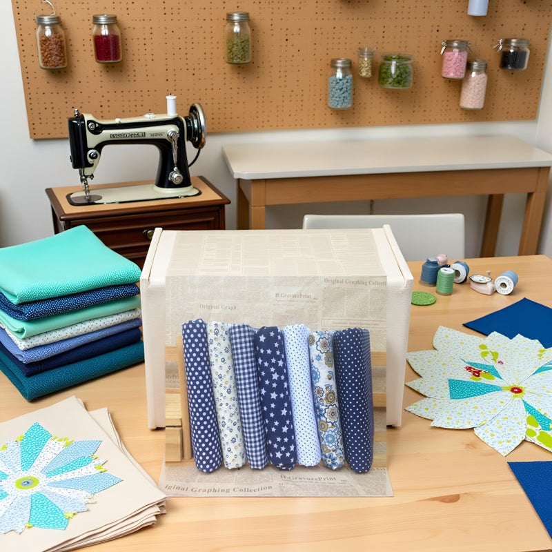 Labriciyon Cotton Fabric Squares for Quilting, 10 x 10 inches, 7 Pieces, Floral Dot Pattern (Dark Blue) - Image 3