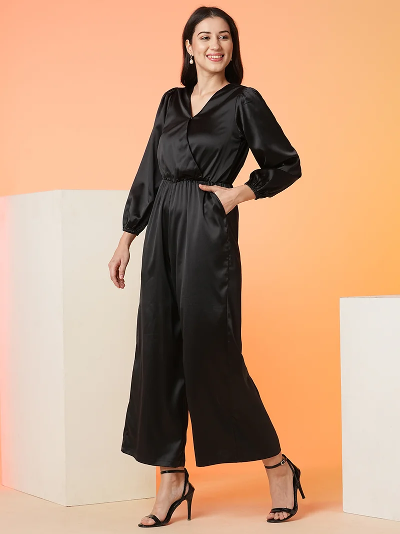 globus Women Black V-Neck Basic Jumpsuit