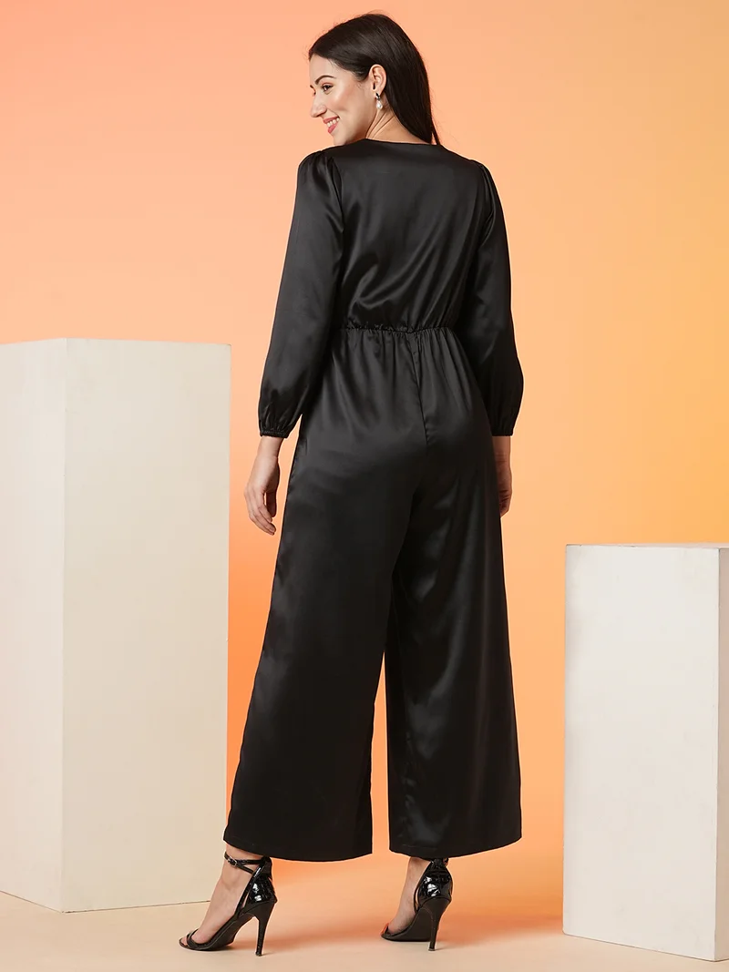 globus Women Black V-Neck Basic Jumpsuit