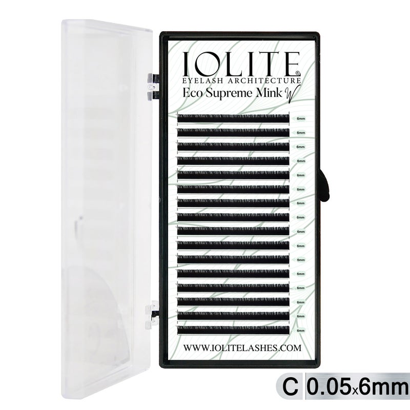 Iolite Eco Supreme Mink W Lashes C Curl – 0.5T Mix & 6mm–15mm | Pre-Fanned Volume Lash Extension Trays for Professional Lash Artists ISMWC5T - 6MM
