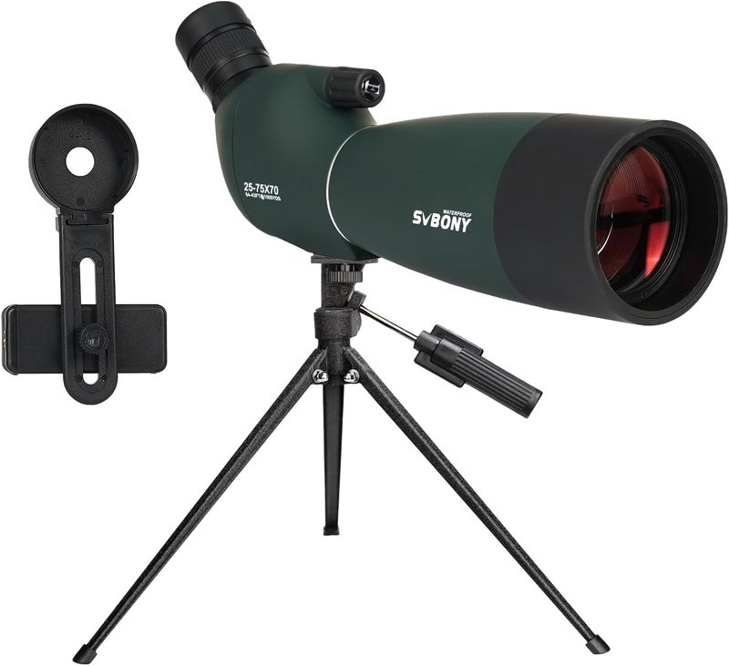 SVBONY SV28 Plus Spotting Scopes with Tripod, 25-75x70 Angled Spotter Scope with Phone Adapter, IP65 Waterproof Fogproof Long Range Spotting Scope for Target Shooting, Birding - Image 1