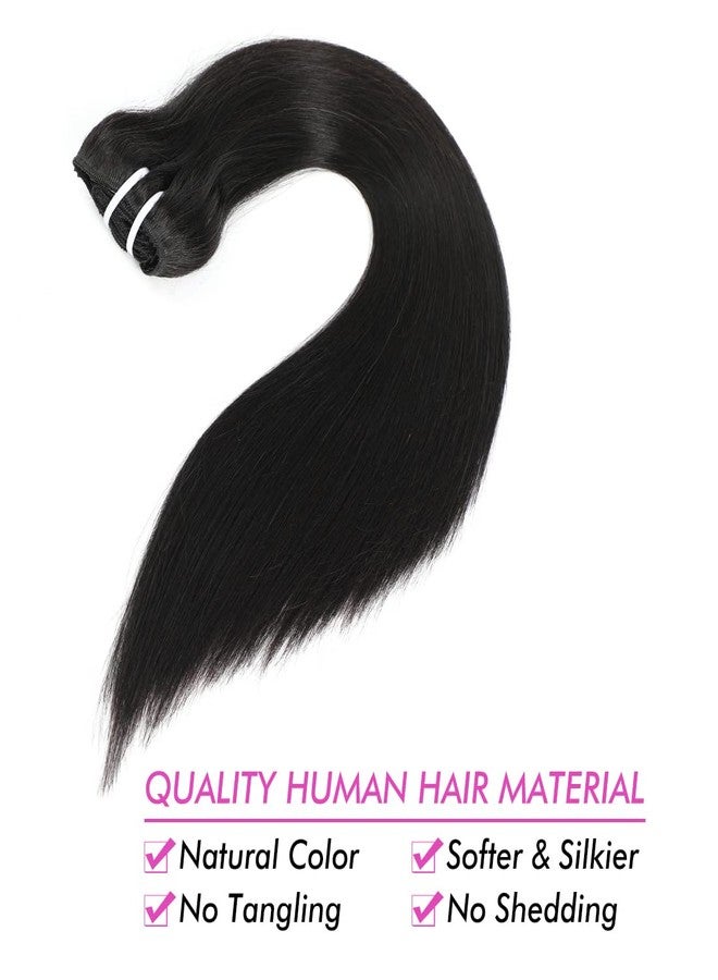 Adette Straight Clip In Hair Extensions for Black Women 14 Inches Clip In Human Hair Unprocessed 10A Grade Soft Silky Human Hair Natural Color Clip Ins - Image 4