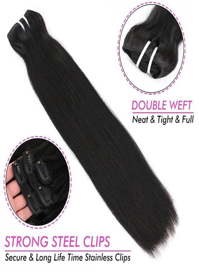Adette Straight Clip In Hair Extensions for Black Women 14 Inches Clip In Human Hair Unprocessed 10A Grade Soft Silky Human Hair Natural Color Clip Ins - Image 3