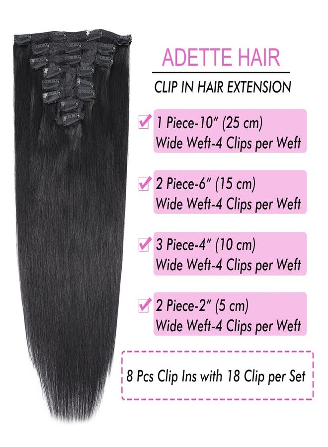 Adette Straight Clip In Hair Extensions for Black Women 14 Inches Clip In Human Hair Unprocessed 10A Grade Soft Silky Human Hair Natural Color Clip Ins - Image 2