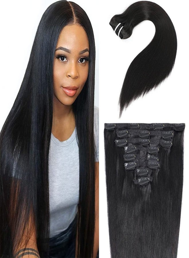 Adette Straight Clip In Hair Extensions for Black Women 14 Inches Clip In Human Hair Unprocessed 10A Grade Soft Silky Human Hair Natural Color Clip Ins - Image 1