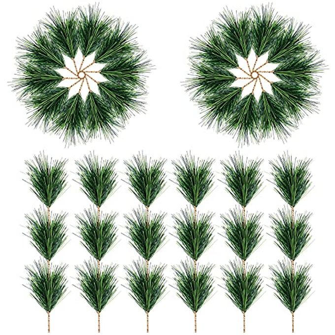 30 PCS ARTIFICIAL GREEN PINE NEEDLES BRANCHES SMALL PINE TWIGS STEMS PICKS FAKE GREENERY PINE PICKS FOR CHRISTMAS GARLAND WREATH EMBELLISHING AND HOME HOLIDAY GARDEN DECORATION