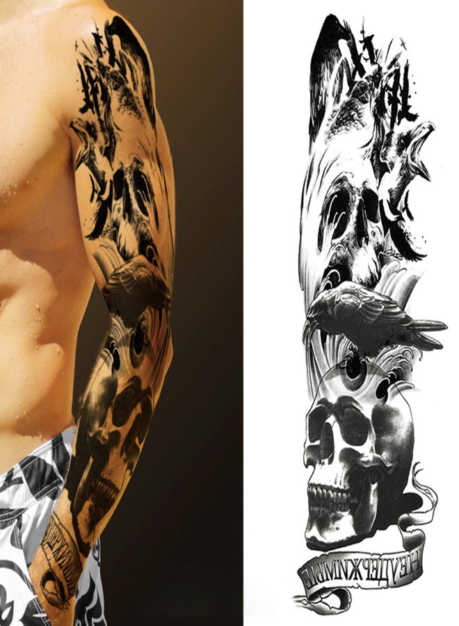 1 Sheet Full Arm Temporary Fake Tattoos Sticker Large Arm Sleeve Tattoo Waterproof Tattoos Large Vine Peony Flower Rose Tattoo Stickers for Men and Women - Image 2