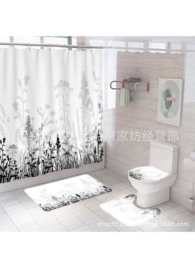 Bluejw Polyester Shower Curtain  Explosions Flowers And Plants Watercolor Bathroom Four-piece Dry And Wet Separation Isolation Waterproof Bath  - Image 1