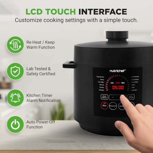 NutriChef طباخ ضغط كهربائي نوتري شيف بسعة 6 كوارت | 9 وظائف طباخ ضغط رقمي على السطح | ضبط الوقت ودرجة الحرارة | طهي، خبز، تبخير، شوي، وطبخ ببطء | 13.1 × 11.4 بوصة | أسود - Image 3