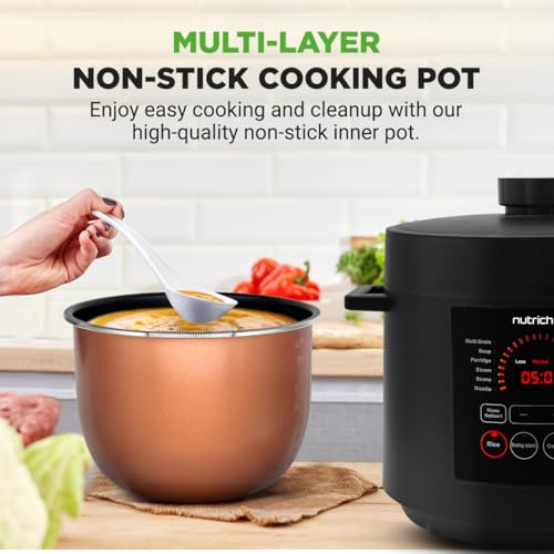 NutriChef طباخ ضغط كهربائي نوتري شيف بسعة 6 كوارت | 9 وظائف طباخ ضغط رقمي على السطح | ضبط الوقت ودرجة الحرارة | طهي، خبز، تبخير، شوي، وطبخ ببطء | 13.1 × 11.4 بوصة | أسود - Image 5