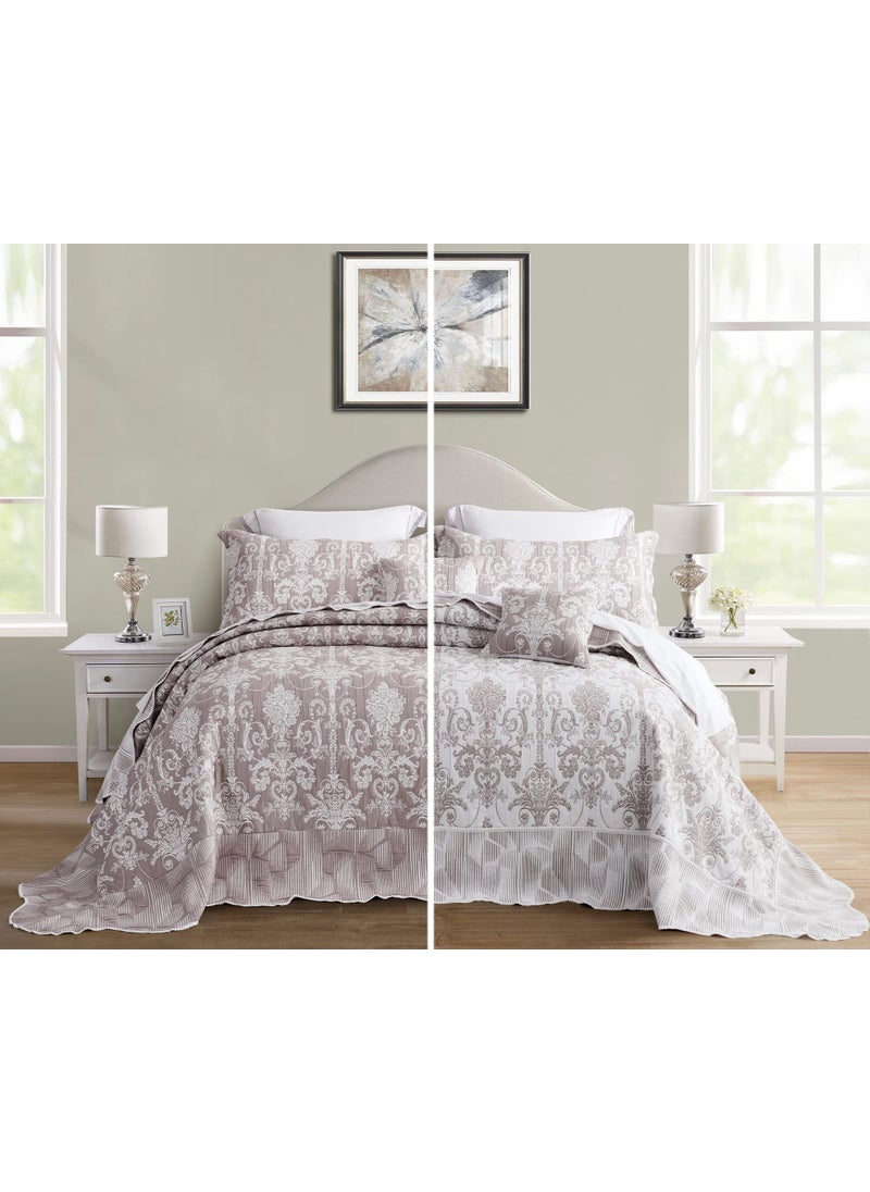 Blythease Blythease Oversized King Bedspread 128x120 Extra Wide Jacquard Matelasse Damask Pattern Design Lightweight Reversible 5 Piece 100 Microfiber Bean Paste 