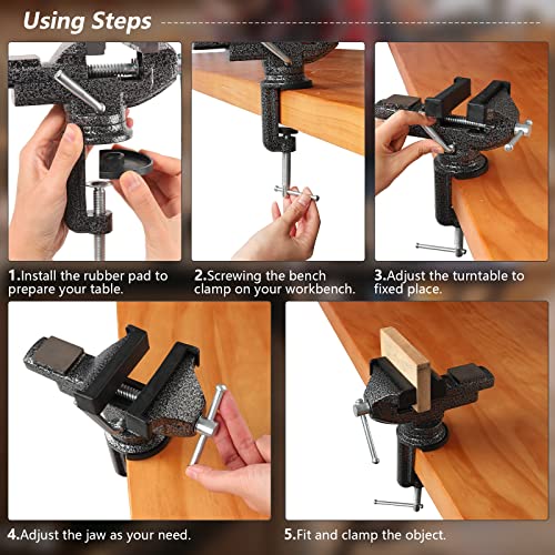 GOXAWEE جهاز تثبيت عالمي GOXAWEE، مشبك طاولة 3.15 بوصة، قاعدة دوارة 360°، مشبك صغير للمنزل، أداة تثبيت للأعمال الخشبية، قطع الأنابيب، مشاريع DIY الصغيرة، إنشاء الحرف، النحت والنمذجة - Image 4