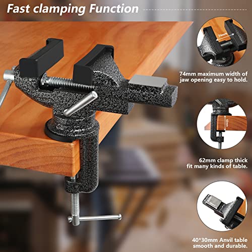 GOXAWEE جهاز تثبيت عالمي GOXAWEE، مشبك طاولة 3.15 بوصة، قاعدة دوارة 360°، مشبك صغير للمنزل، أداة تثبيت للأعمال الخشبية، قطع الأنابيب، مشاريع DIY الصغيرة، إنشاء الحرف، النحت والنمذجة - Image 3