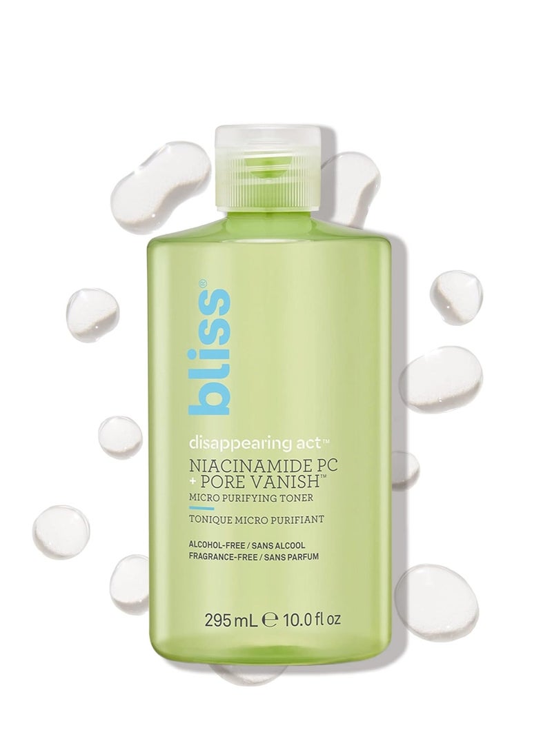 BLISS Disappearing Act Niacinamide Toner Pore Vanish Complex Purifies Pores All Skin Types Fragrance Free Clean Cruelty Free Vegan 295 ml - Image 1