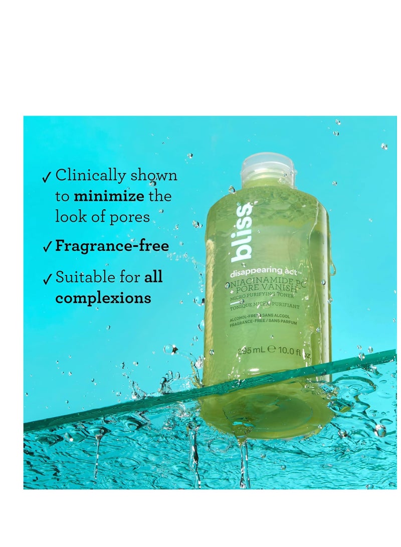 BLISS Disappearing Act Niacinamide Toner Pore Vanish Complex Purifies Pores All Skin Types Fragrance Free Clean Cruelty Free Vegan 295 ml - Image 2