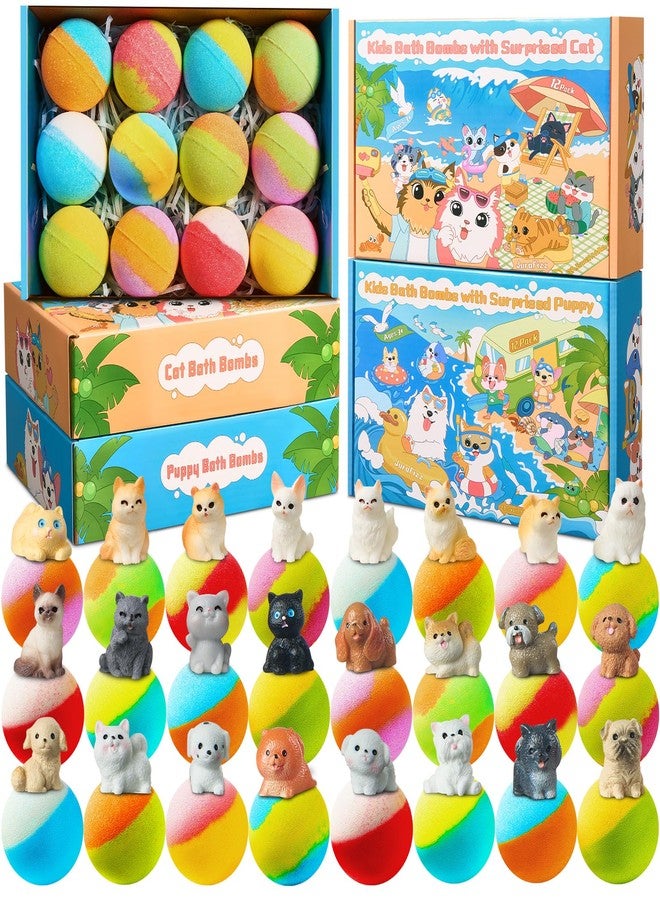 JuraFizz Bath Bombs for Kids with Surprise Inside, 24 Pack Kids BathBombs with Puppy & Cat Toys, Child-Safe Natural Bath Bombs with Toys Inside for Girls and Boys, Birthday Party Favors - Image 1