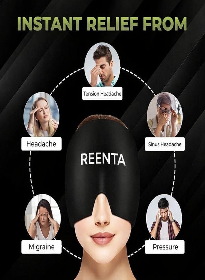 REENTA Migraine Relief Cap for Headache & Migraine Pain | Hot & Cold Therapy Cooling Gel Mask | Sinus, Stress, Tension Relief Head Wrap | Reusable Ice Pack Cap for Men & Women (Black) - Image 5